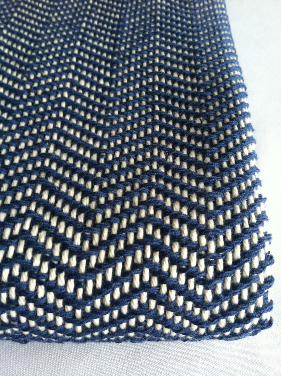 Navy Blue Cotton Chevron Blanket