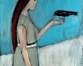 8x10 Print young woman bird landing in her hand - Soft Landing