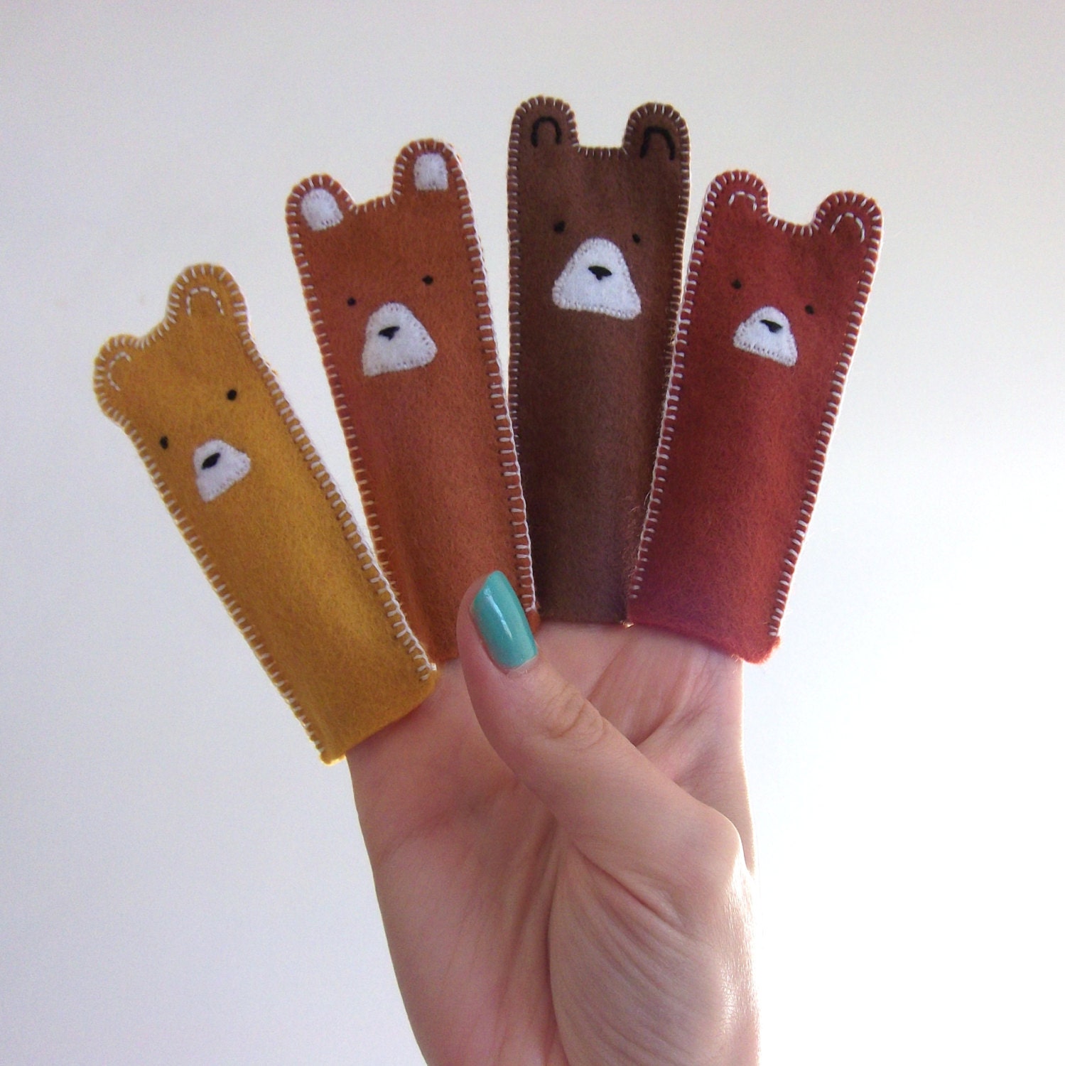 set of four bear felt finger puppets