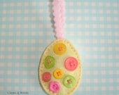 SALE - Lemon Felt Button Decorated Easter Egg Hanging Decoration