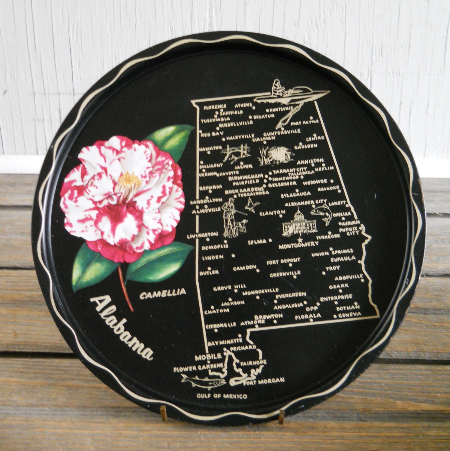 Serving Tray Vintage Alabama Souvenir Metal Serving Tray