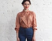 1980s peach leaves secretary blouse / 80s blouse (m-l)