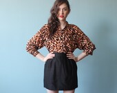 leopard print blouse / 90s oversized animal print button up top (s-l)