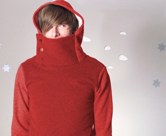 Custom handmade men's cowl sweatshirt hoodie red made to order SIR CYCLE