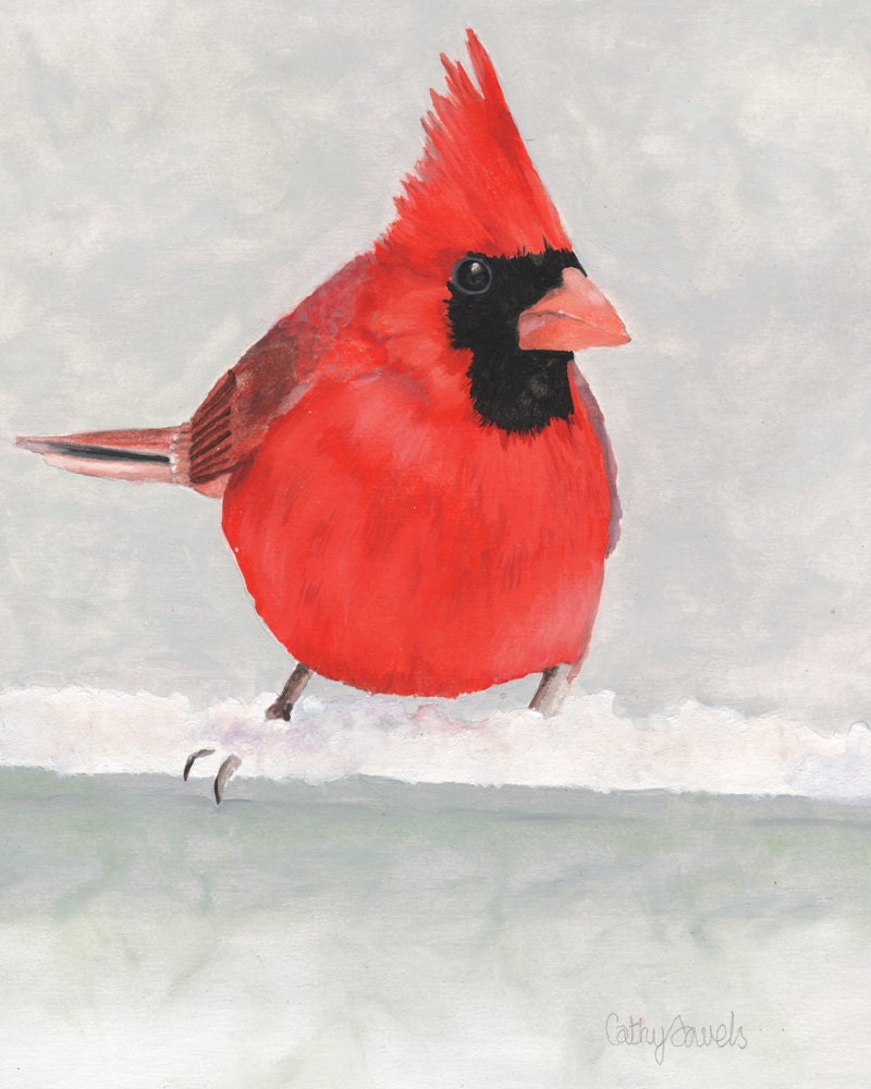 Red Cardinal Bird Print - Garden Wildlife Series - 8x10