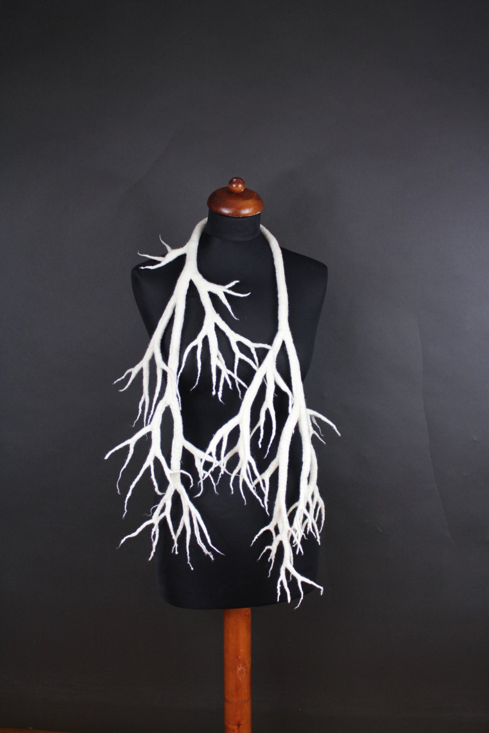 felted tree branch  necklace white