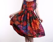 Vintage 1950s Dress . Floral Print . Mid Century Gown . High Fashion . Color Splash