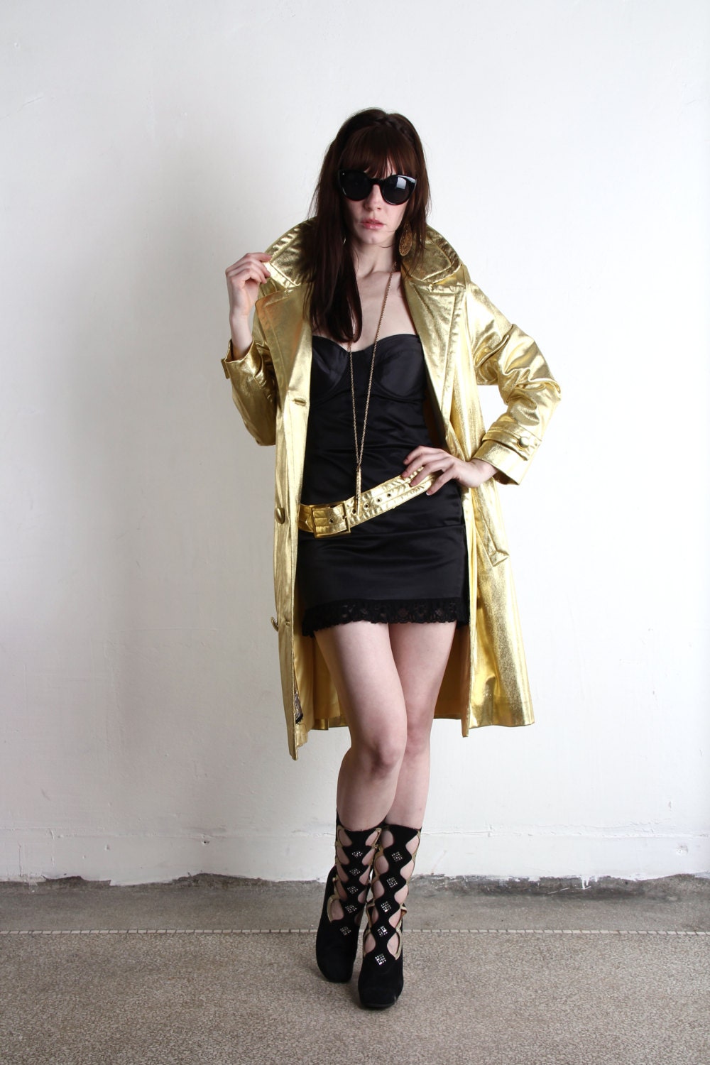 GOLD COAT . Vintage Bling Jacket . Shiny 60s Swinger