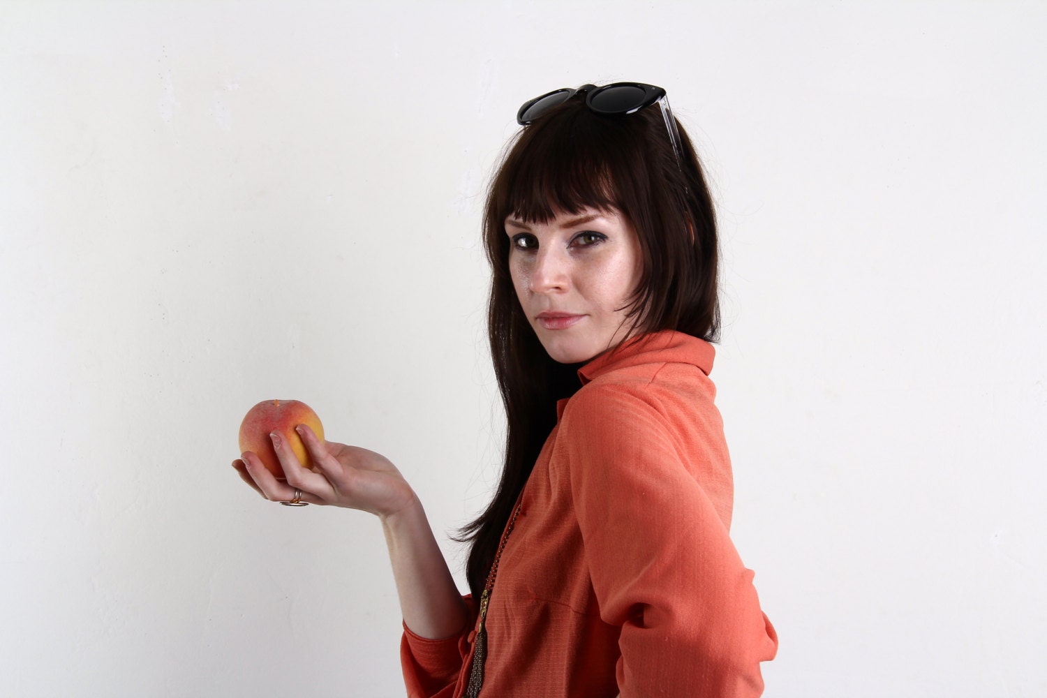 Vintage Blouse . Pumpkin Spice Shirt . Salmon Crêpe Poly Top