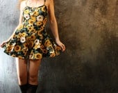 Vintage 1980s Too Cute Sunflower Dress Playsuit Culottes - MajikHorse