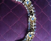 Vintage 1950's Gold Iridescent Rhinestone Flower Chain Link Bracelet