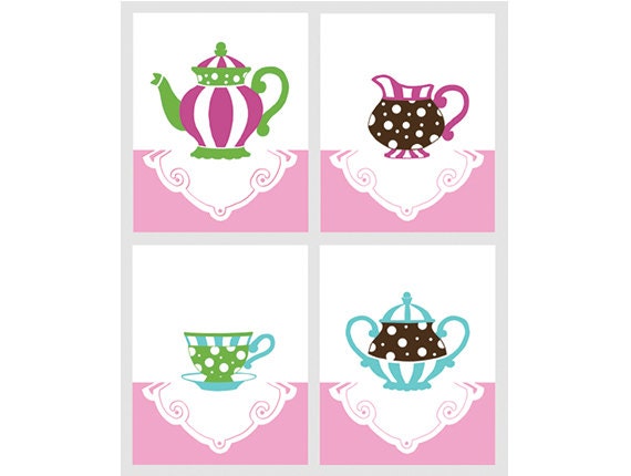 Girl Nursery Art, Tea Cup decor, girls room Tea Party prints by nevedobson - available in different sizes and colors