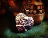 Skull Locket Necklace - Women's Heart Locket - Antique Silver - Gothic Victorian Jewelry