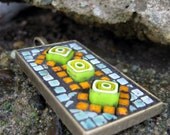 Double Arrow Orange and Pale Green micro mosaic necklace