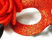 Scarlet - Jewel Encrusted Masquerade Ball Mask in Vivid Tangerine Tango Orange - artisanmaskers