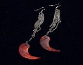 beautiful red horn claw and chain tassel earrings // gunmetal toned chain // long earrings
