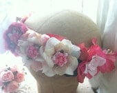 Wedding Head Piece, Bridal Headband, Bridal Hair Accessories, Floral Crown, Halo Hair Accessory, Bohemian Indie Style  Ivory, Pink , Beige
