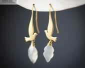 Silver Dove Earring, dove earring, moonstone marquise, shiny silver earring, matte gold, shiny yellow gold, wedding jewelry, bridal earring
