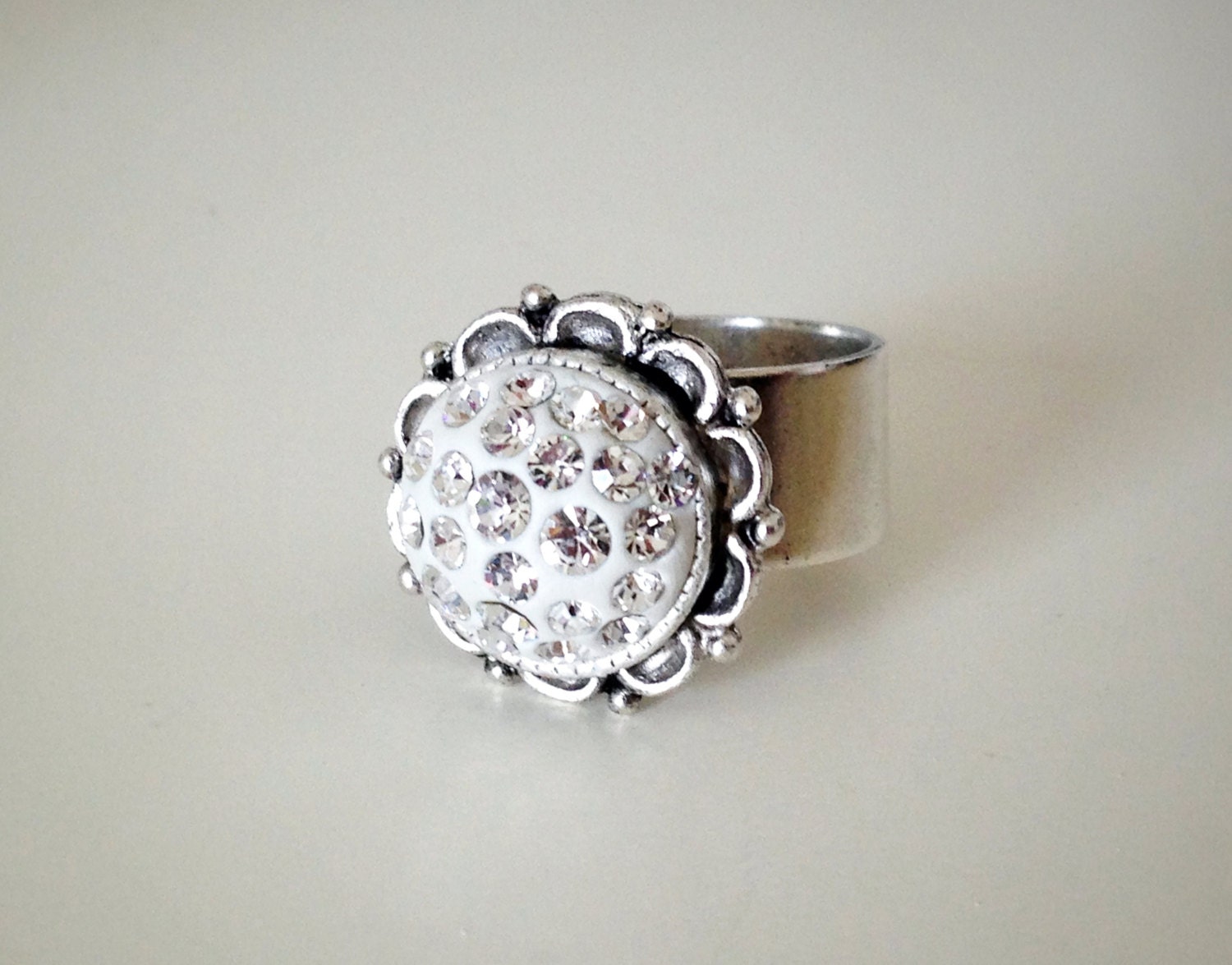 Antique Silver Crystal Encrusted Ring