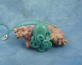Tropical Sea Octopus Necklace, Aqua Blue Polymer Clay Cephalopod Jewelry