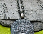 SaLe...OOAK Sun Coin Oxidized Sterling Silver Pendant Necklace Hippie Chic Boutique