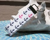 Key Fob - Keylette - Wristlet - Fabric Keychain - Key Ring -Navy - Fuschia - White - Anchors