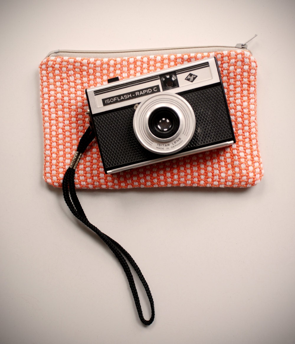Coral Dot Zip Pouch (with grey zipper)