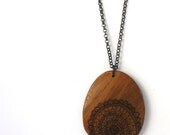 Illustrated Doily Wood Pendant Necklace - Eco Handcrafted
