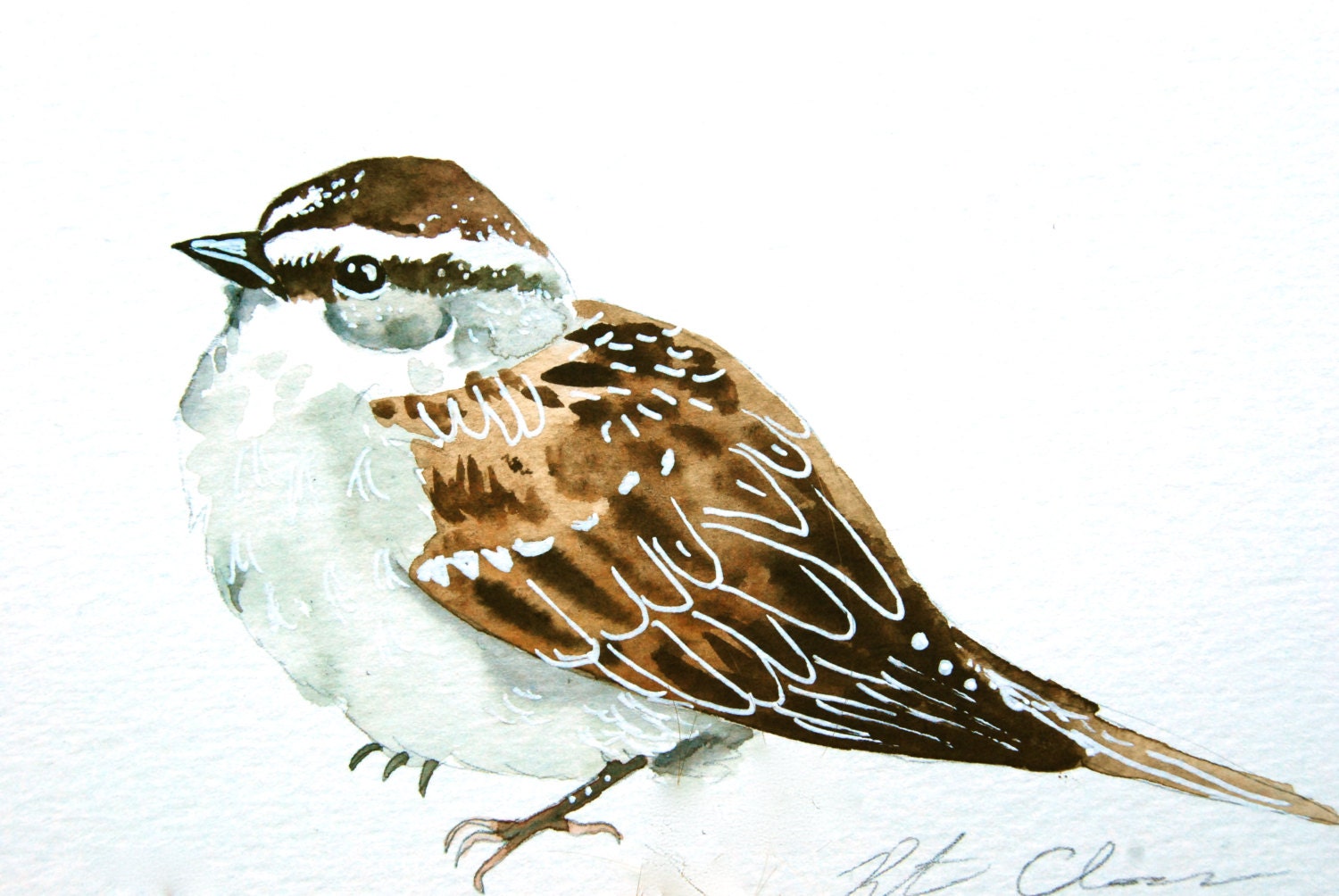 Watercolor Painting, Sparrow, Bird Painting, 6"x9"