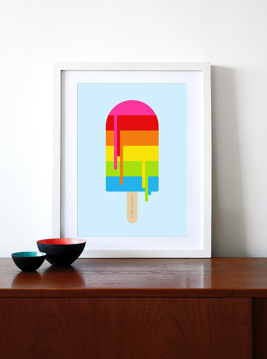 Retro poster rainbow print nursery kids bedroom kitchen art office mid century modern - It Ain't Half Hot A3