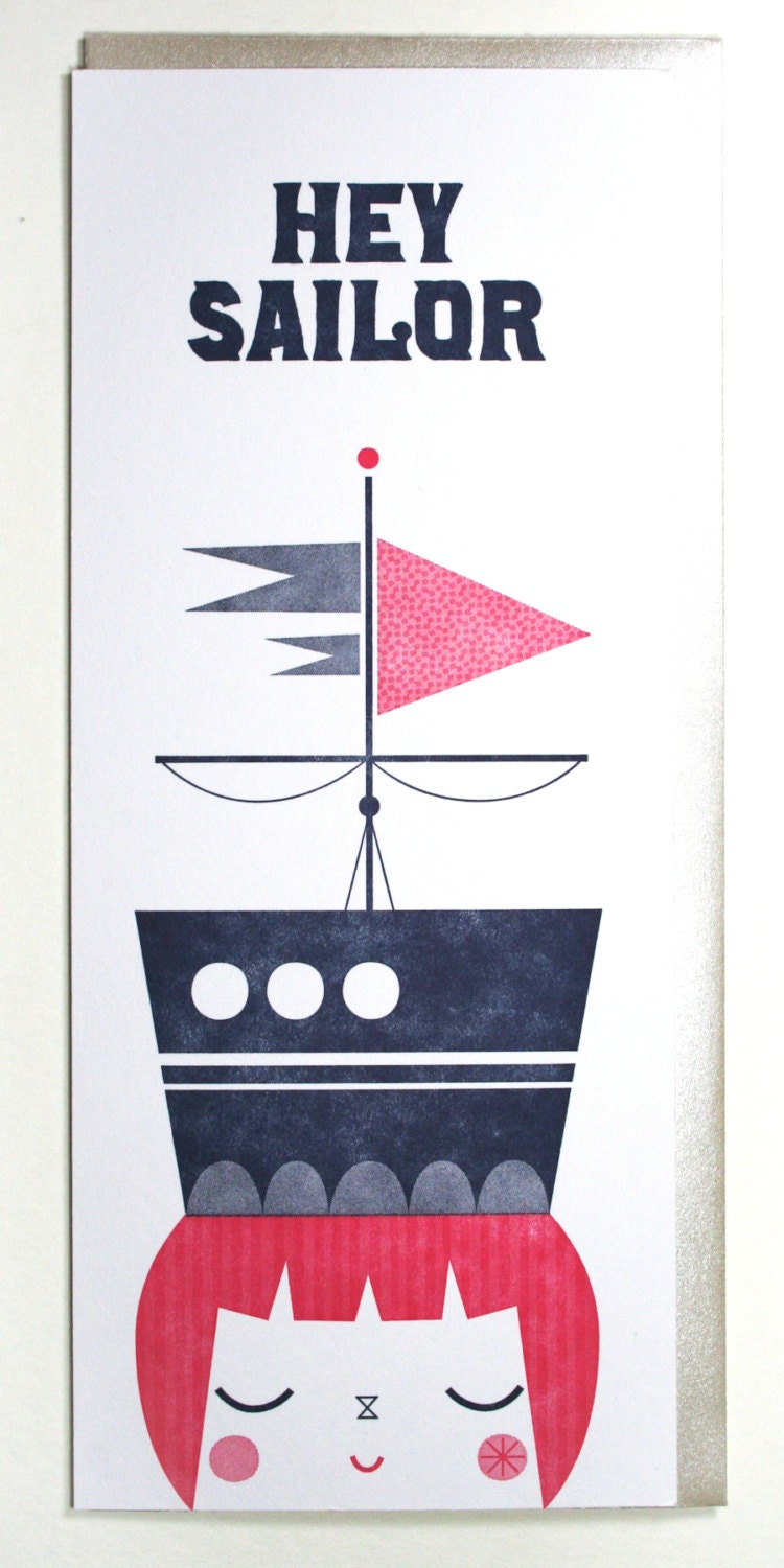 Hey Sailor Nautical Letterpress Card