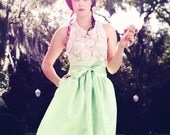 Marie Antoinette Inspired Brides Maid Dress-Lace Halter and Satin Mint Hi Low Skirt
