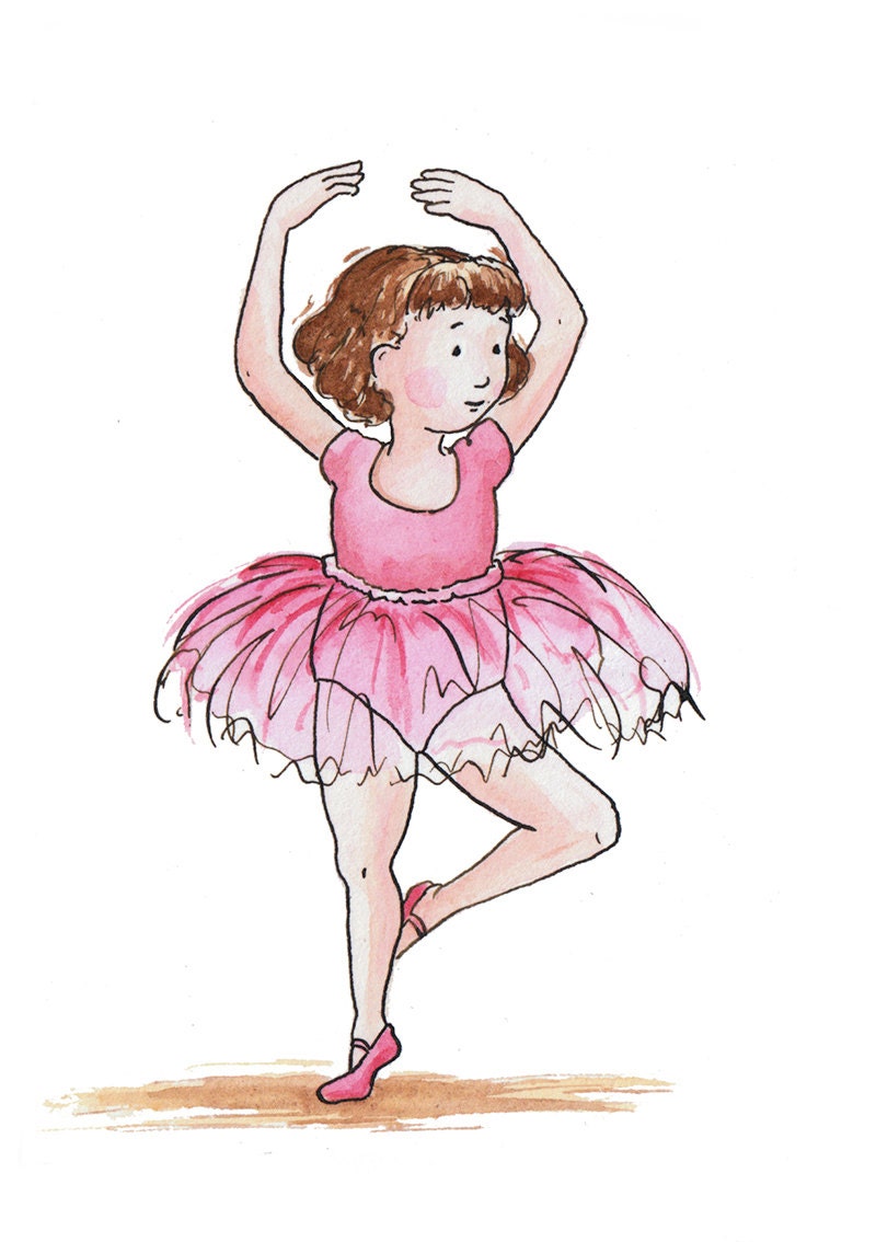 Pretty Ballerina: nursery print - children's art - illustration - ballet - pink - decor - 5 x 7