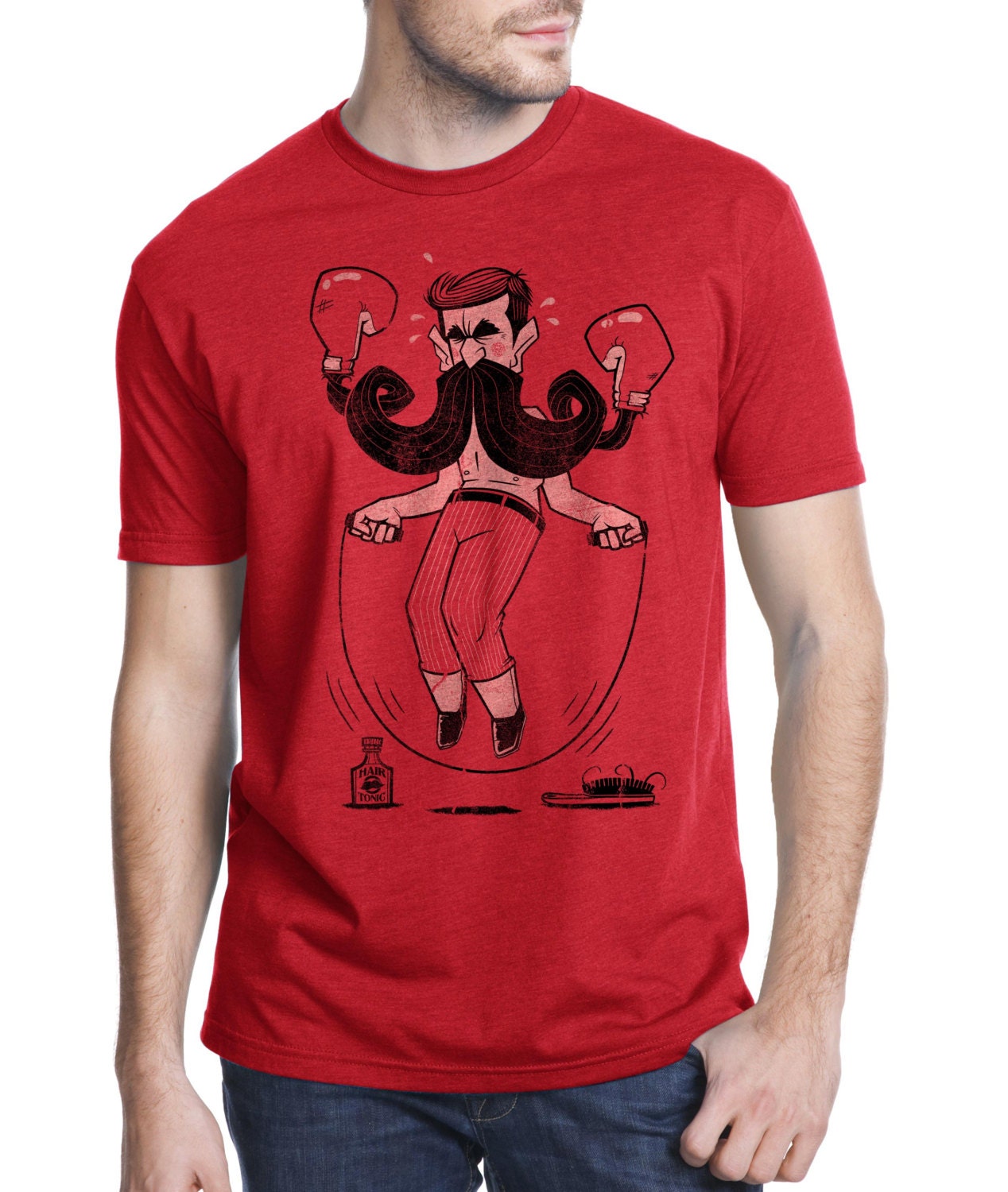 Mustache Tee, Boxer T-Shirt, Mens T Shirt, Funny Shirt, Workout TShirt, Red, American Apparel, Available S M L XL XXL