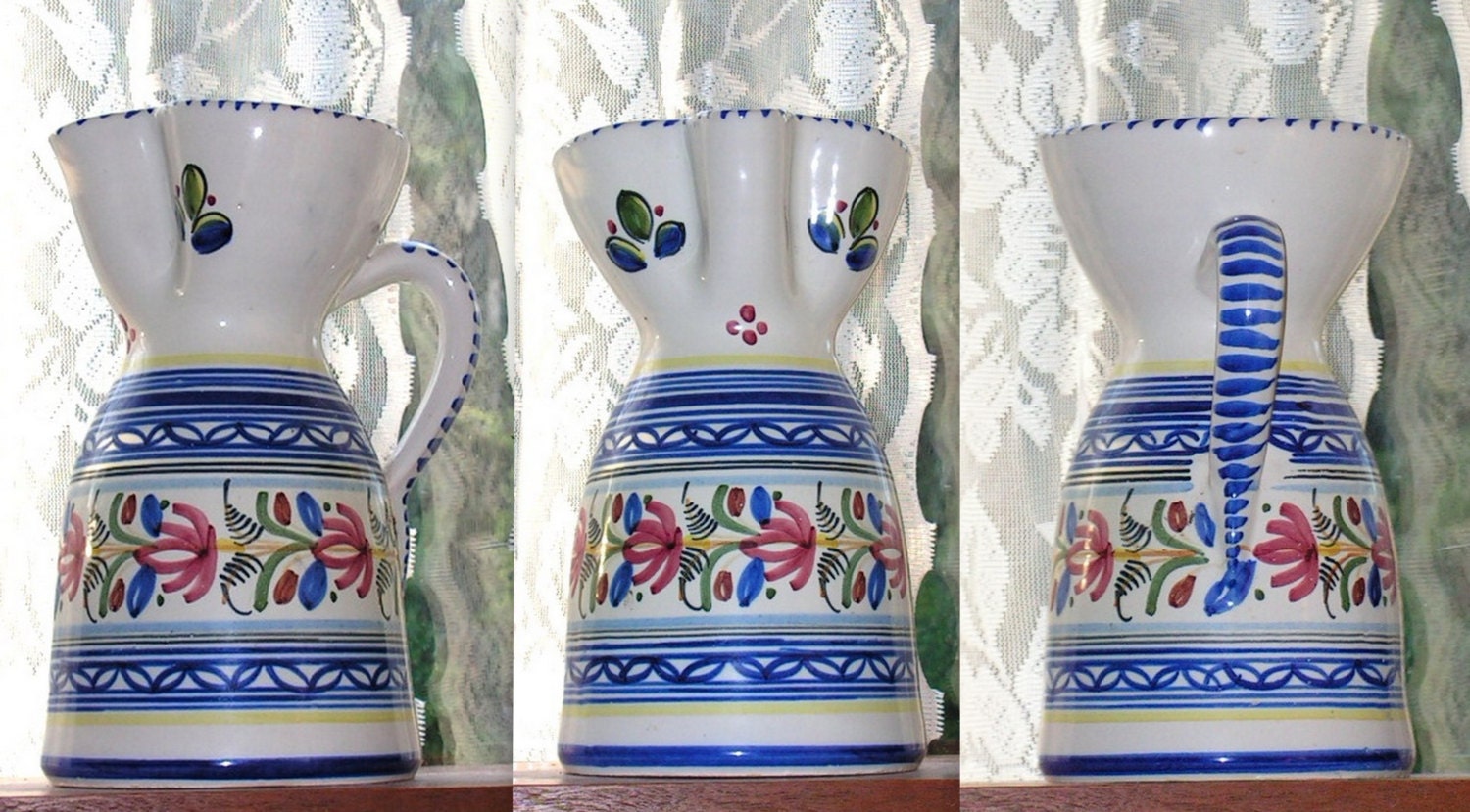 Vintage Pottery Pitcher Hand Painted Polychrome Majolica Italy
