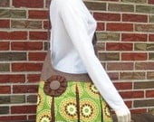 Flirty Chic Sack in Chickens, Recycled and Organic Fabrics, Adjustable Strap, Zipper Closure, Pockets