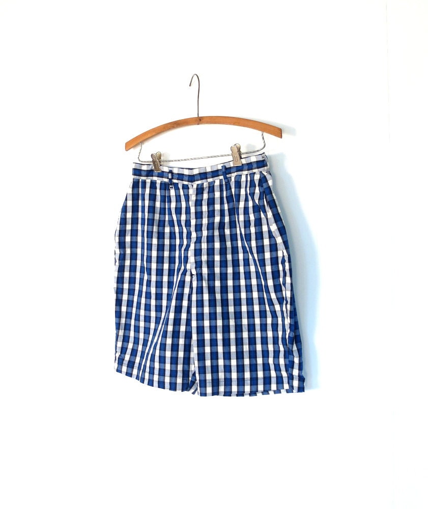 Vintage 1950s Shorts / Blue Plaid Shorts / 50s Shorts / 28W Small S