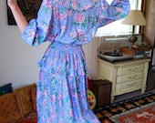 Susan Freis Dress Vintage Lavender Floral Susan Freis Pleated Ruffle Boho Dress  (s m)
