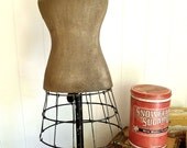Triana- Brown Canvas and foam adjustable height mannequin form with wire skirt and metal base - great for shop display, home decor