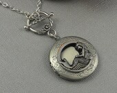 Silver Mermaid Locket, Steampunk Antique, Goddess, Ocean Locket Necklace- Cordelia