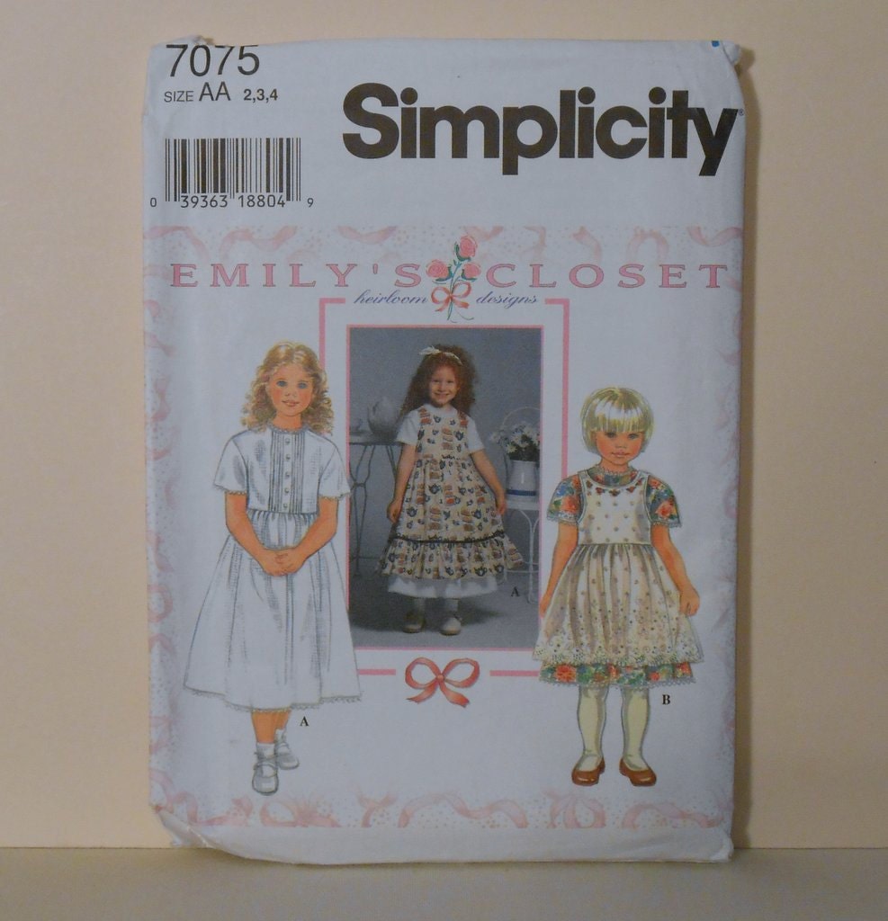Party Dress and Pinafore Girls Size 2- 3- 4 UNCUT Simplicity 7075 Emily's Closet Heirloom Designs Sewing Pattern
