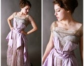 Vintage Edwardian Dress - Stunning c.1917 Silk Taffeta and Silver Lace Tea Gown for Study