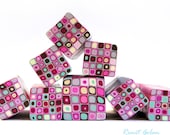 Polymer clay millefiori cane - Pink, Light pink and Light turquoise Retro Dots Square cane
