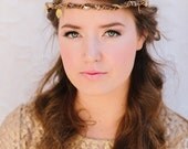 Jessa Bridal Headband, Woodland Inspired Bridal Halo, Swarovski Crystals, Gold Leaves, Wedding Headpiece, Bridal Hairpiece, Ships in 1 Month