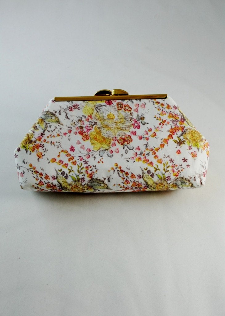 Yellow and White Liberty of London Print Clutch, Open Channel Frame Purse, Floral Print Clutch, Bridal Clutch, Bridesmaid Gift, Ships 1 Mo