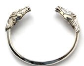 Double Horse Head Cuff Bracelet in Solid Sterling Silver