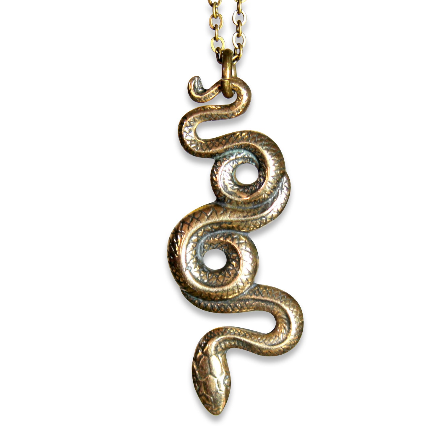 Coiled Garden Snake Necklace in Solid Jewellers Bronze Year of the Snake
