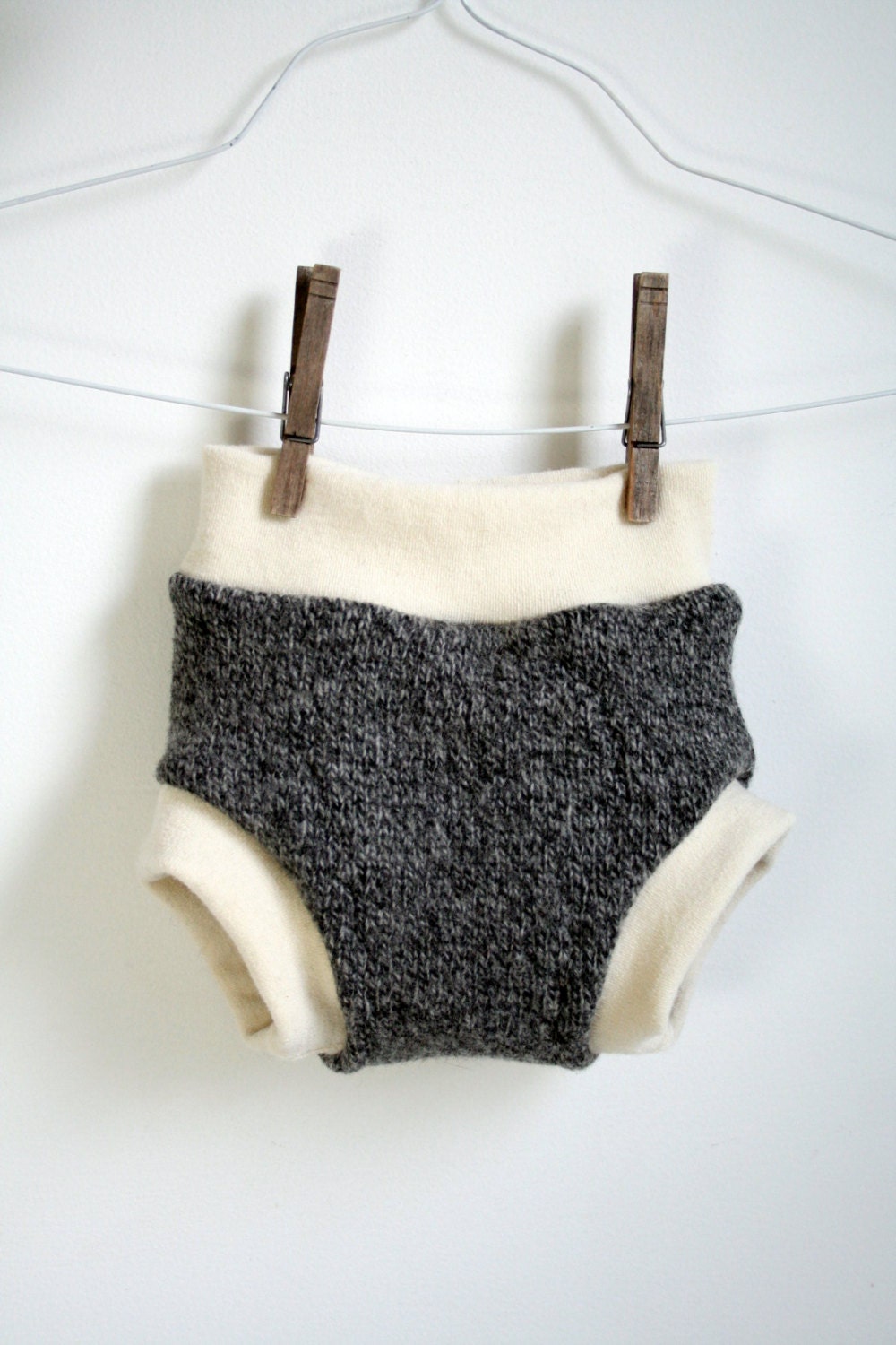 gray and cream wool soaker - medium wool diaper cover soaker - pull on diaper cover - hybrid new organic wool and upcycled wool
