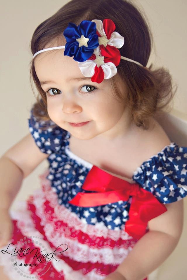 4th of JULY Red White Blue Stars Flowers Headband Hair Bow w/ Mega Star Firework Fire Cracker Bling Patriotic Babies Toddlers Girls