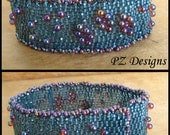 Midnight Rose Garden Bracelet - Beadwoven, Texture, Drop Beads, Reds & Blacks, Snap Closure